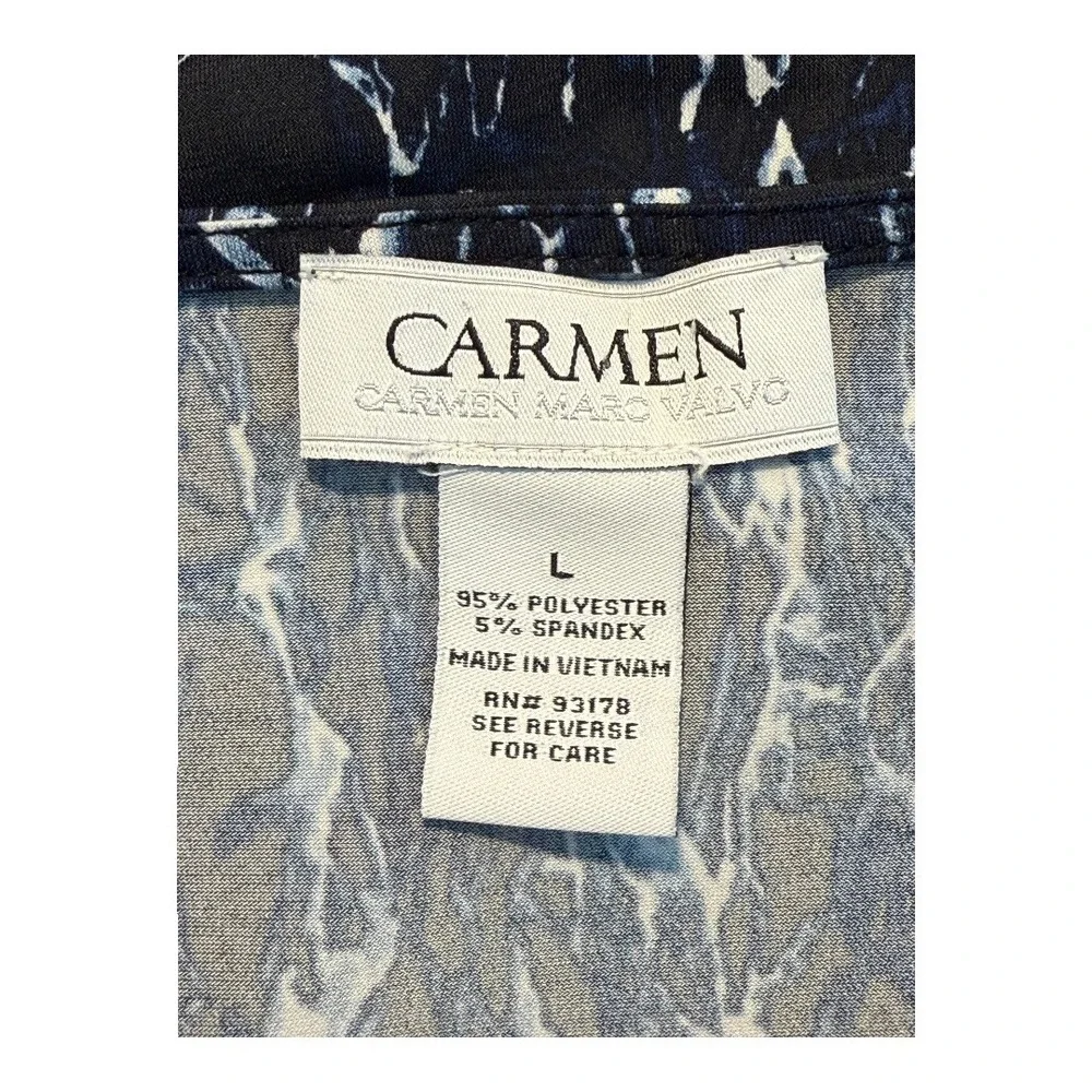 Carmen Marc Valvo Marble Print Top Keyhole Neckline Long‎ Sleeve Top Large - Picture 4 of 7